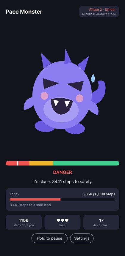 DANGER: the monster is close, 3,441 steps to safety